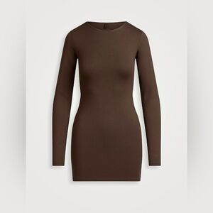 NWT SKIMS Smooth Layers Crewneck Mini Dress, Espresso (M)
